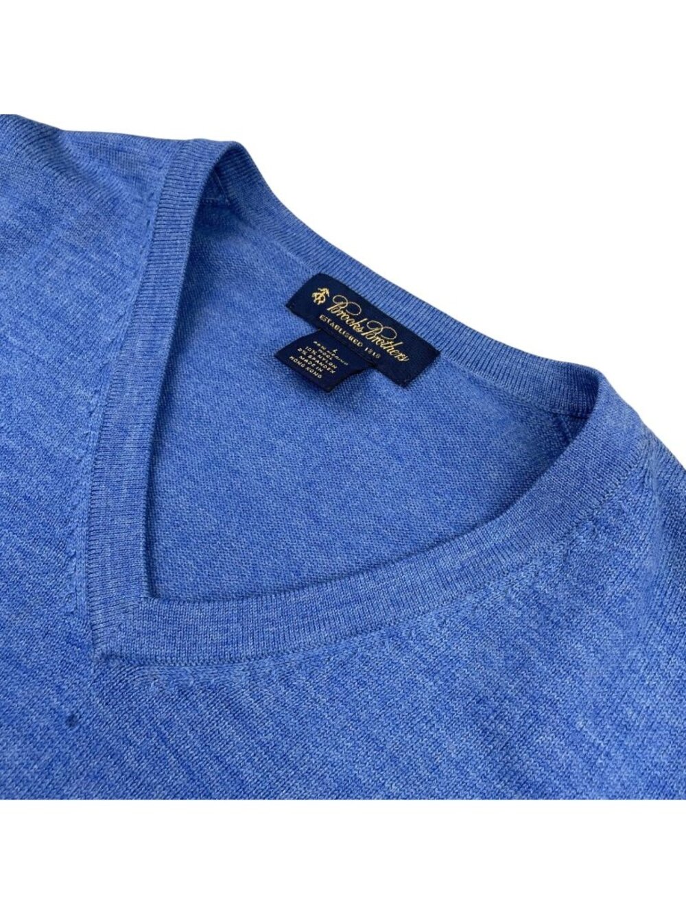Brooks Brothers Men's Wool/Nylon Stretch V-Neck Pullover Sweater Blue • Large